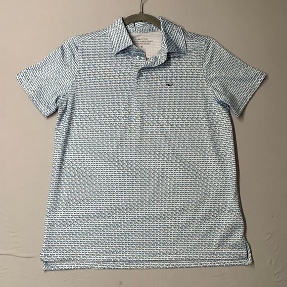 Vineyard Vines Women Polo Shirt M Blue Striped Sankaty On The Go Performance - Picture 1 of 8